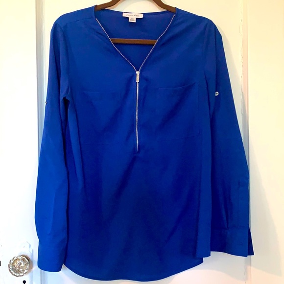Calvin Klein blue blouse with zipper - Picture 1 of 3